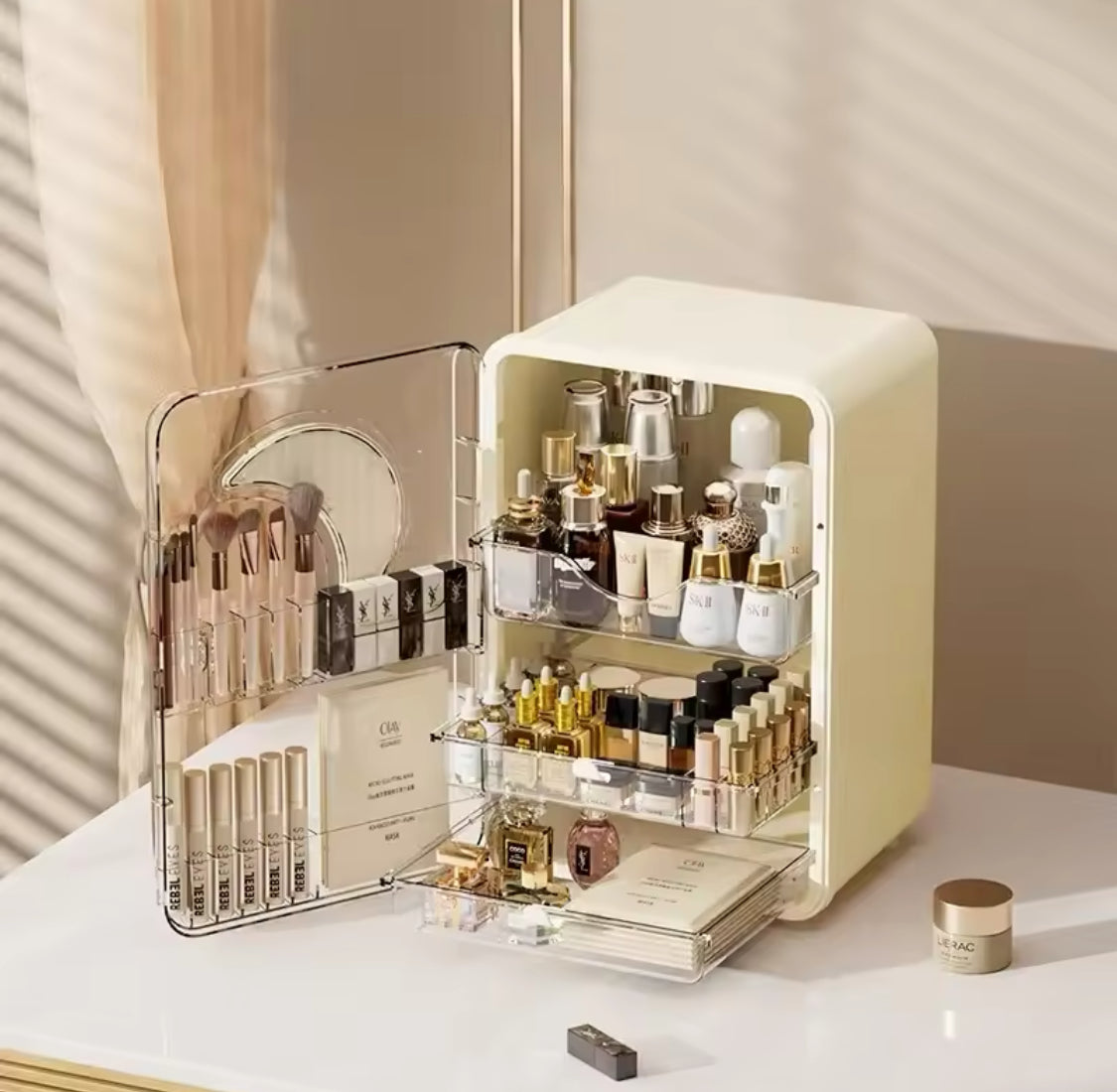 Multi Layer Cosmetic Storage Cabinet, Multifunctional Desktop Storage Rack, Display Case Makeup Box, Desktop Makeup Organizer With Lid Multi Layer Cosmetic Storage Cabinet, Multifunctional Desktop Storage Rack, Display Case Makeup Box, Desktop Makeup Organizer With Lid